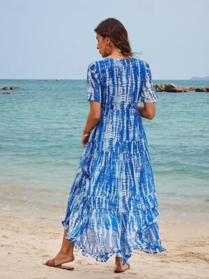 Casual Loose Tie Dye V Neck Short Sleeve Maxi Dress - Image 6