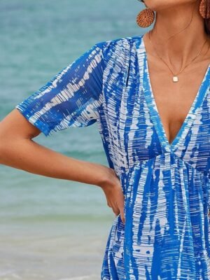 Casual Loose Tie Dye V Neck Short Sleeve Maxi Dress - Image 9