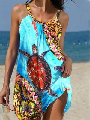 Casual Loose Tropical Tank Sleeveless Mini Dress - Image 1