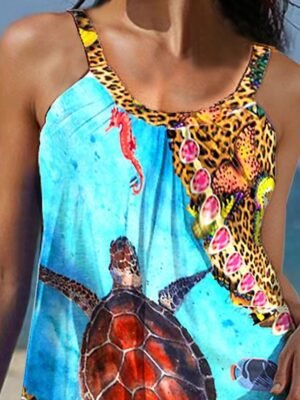 Casual Loose Tropical Tank Sleeveless Mini Dress - Image 3