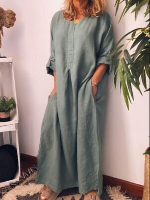 Casual Maxi Plain Crew Neck Long Sleeve Dress - Image 1