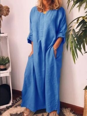 Casual Maxi Plain Crew Neck Long Sleeve Dress - Image 4