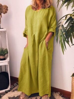 Casual Maxi Plain Crew Neck Long Sleeve Dress - Image 5
