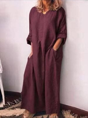 Casual Maxi Plain Crew Neck Long Sleeve Dress - Image 7