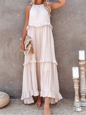 Casual Maxi Ruffle Halter Neck Sleeveless Dress - Image 10