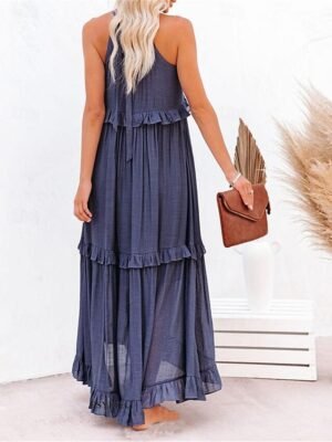 Casual Maxi Ruffle Halter Neck Sleeveless Dress - Image 7