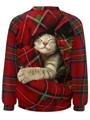 Casual Micro-elastic Plaid Round Neck Long Sleeve Sweatshirt - Image 2