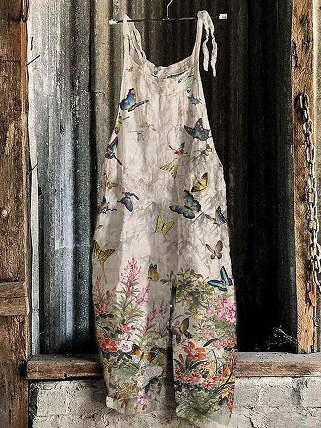 Casual Mid Rise Floral Graphic Ankle-Length Dungarees - Image 2