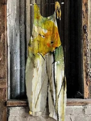 Casual Mid Rise Floral Graphic Ankle-Length Dungarees - Image 4