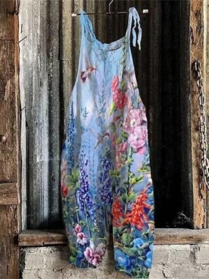 Casual Mid Rise Floral Graphic Ankle-Length Jumpsuit - Image 7