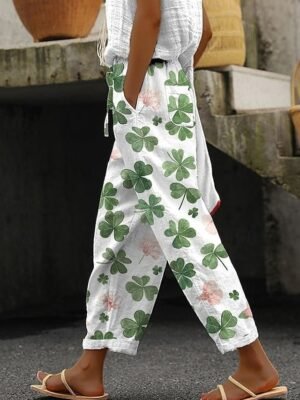 Casual Mid Rise Graphic Pocket Full Length Drawstring Trousers - Image 1