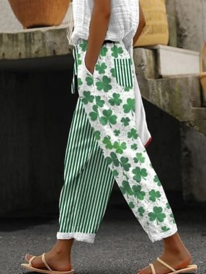 Casual Mid Rise Graphic Pocket Full Length Drawstring Trousers - Image 2