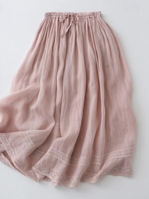 Casual Mid Rise Plain Drawstring Maxi Skirt - Image 4