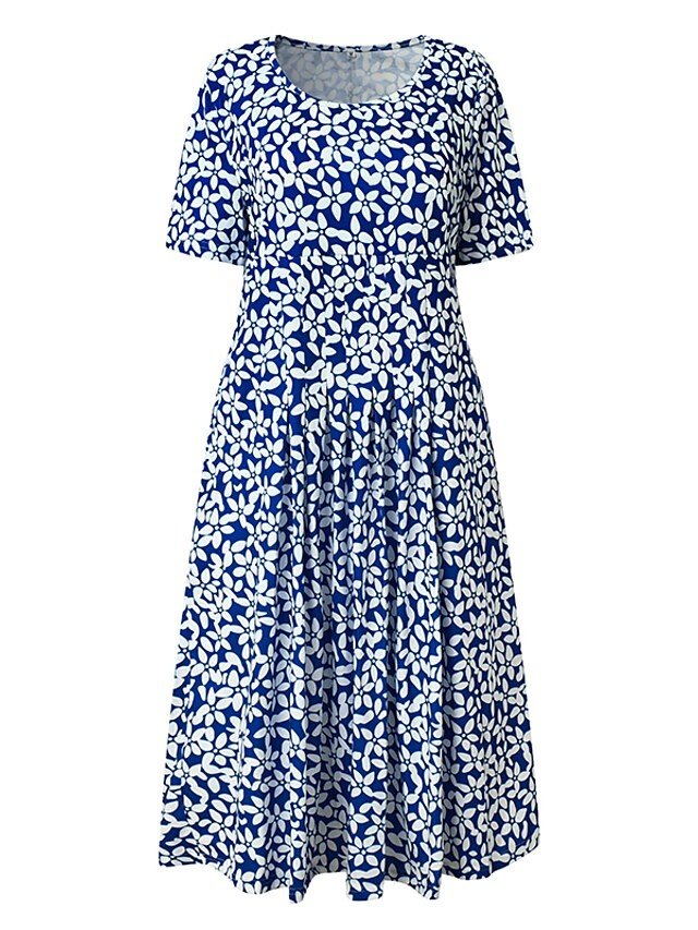 Casual Midi Floral Crew Neck Short Sleeve Dress - Image 2