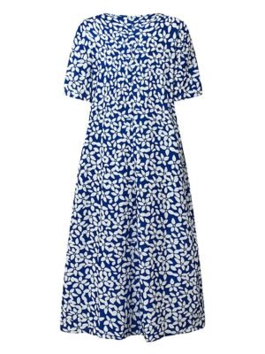 Casual Midi Floral Crew Neck Short Sleeve Dress - Image 3