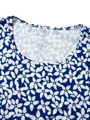 Casual Midi Floral Crew Neck Short Sleeve Dress - Image 4