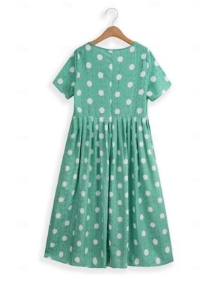 Casual Midi Floral Polka Dot Crew Neck Short Sleeve Dress - Image 3