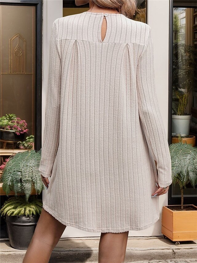 Casual Mini Ribbed Crew Neck Long Sleeve Dress - Image 2