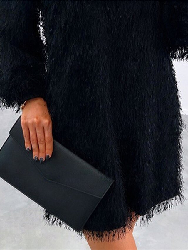 Casual Mini Tassel Fringe Crew Neck Long Sleeve Dress - Image 5