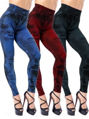 Casual Oversize Denim Look High Waist Skinny Jeggings - Image 1