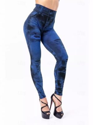 Casual Oversize Denim Look High Waist Skinny Jeggings - Image 2