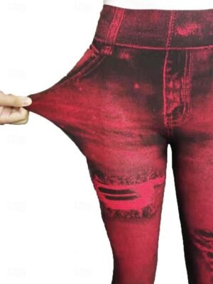 Casual Oversize Denim Look High Waist Skinny Jeggings - Image 3