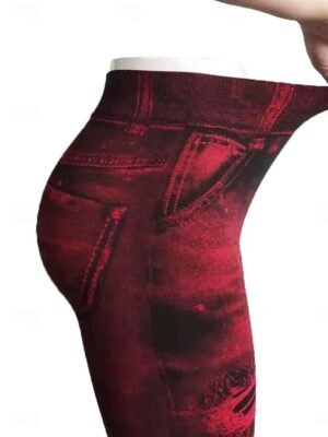 Casual Oversize Denim Look High Waist Skinny Jeggings - Image 4