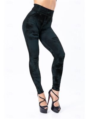 Casual Oversize Denim Look High Waist Skinny Jeggings - Image 5