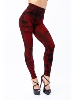 Casual Oversize Denim Look High Waist Skinny Jeggings - Image 6