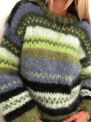 Casual Oversized Colour Block Crew Neck Long Sleeve Regular Knit Jumper - Image 1