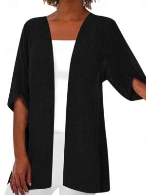 Casual Oversized Plain Collarless Half Sleeve Jacket - Image 5