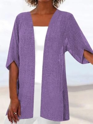 Casual Oversized Plain Collarless Half Sleeve Jacket - Image 6