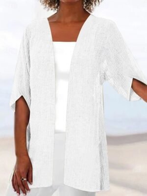 Casual Oversized Plain Collarless Half Sleeve Jacket - Image 7