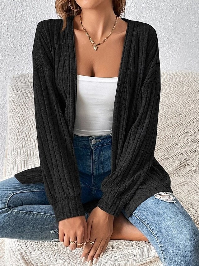 Casual Oversized Plain Collarless Long Sleeve Jacket - Image 1