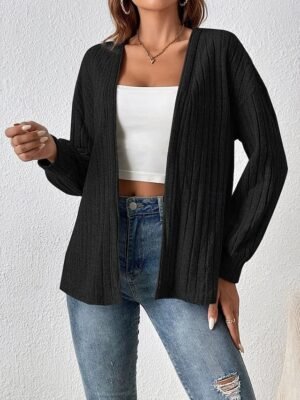 Casual Oversized Plain Collarless Long Sleeve Jacket - Image 3