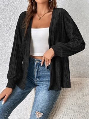 Casual Oversized Plain Collarless Long Sleeve Jacket - Image 4