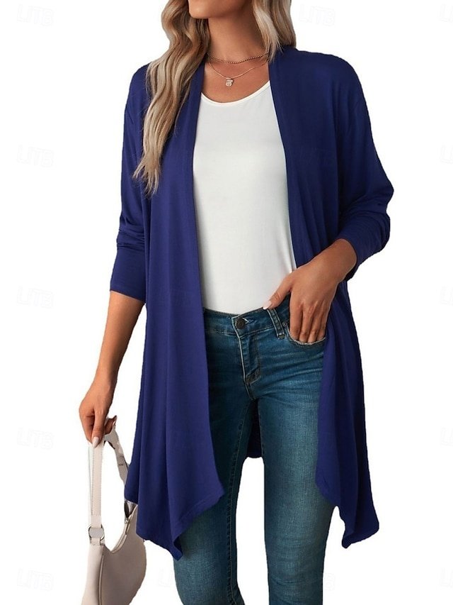 Casual Oversized Plain Collarless Open Front 3/4 Sleeve Jacket - Image 2