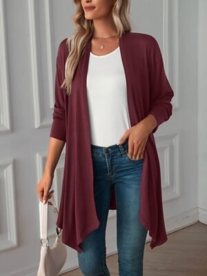 Casual Oversized Plain Collarless Open Front 3/4 Sleeve Jacket - Image 6