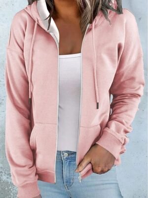 Casual Oversized Solid Colour Zipper Long Sleeve Hoodie - Image 1