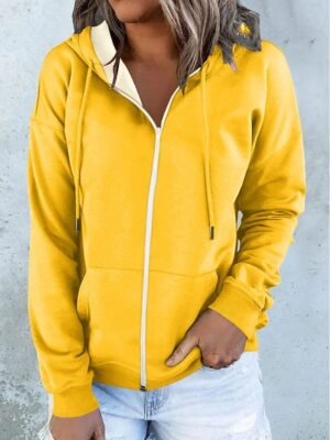 Casual Oversized Solid Colour Zipper Long Sleeve Hoodie - Image 3