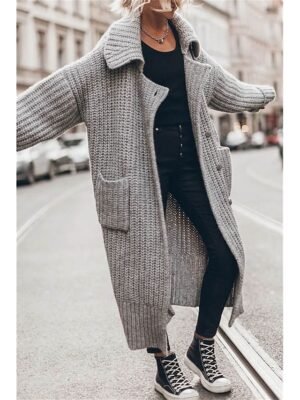 Casual Oversized Solid Open Front Long Sleeve Knit Cardigan - Image 2