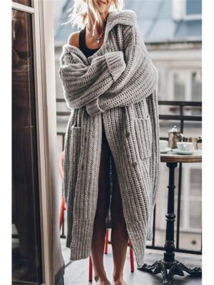 Casual Oversized Solid Open Front Long Sleeve Knit Cardigan - Image 6