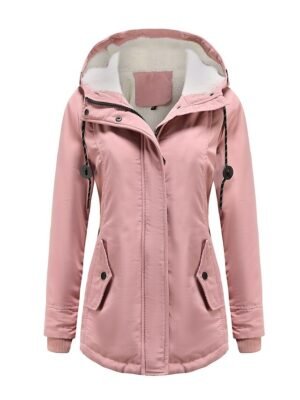 Casual Parka Loose Plain Zip Up Hooded Long Puffer Coat - Image 1