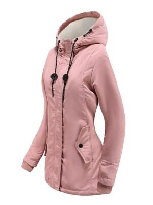 Casual Parka Loose Plain Zip Up Hooded Long Puffer Coat - Image 14