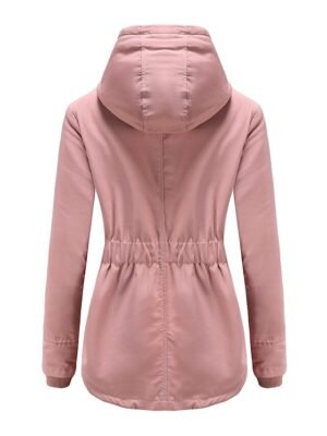 Casual Parka Loose Plain Zip Up Hooded Long Puffer Coat - Image 15