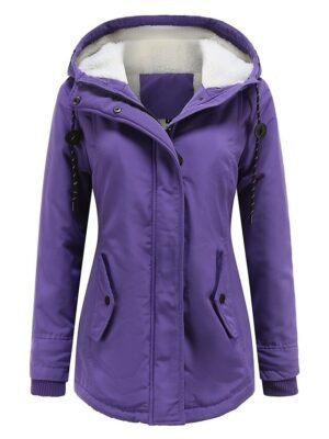 Casual Parka Loose Plain Zip Up Hooded Long Puffer Coat - Image 17