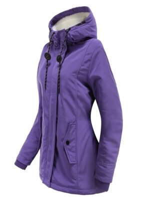 Casual Parka Loose Plain Zip Up Hooded Long Puffer Coat - Image 18