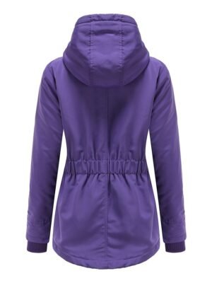 Casual Parka Loose Plain Zip Up Hooded Long Puffer Coat - Image 19