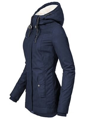 Casual Parka Loose Plain Zip Up Hooded Long Puffer Coat - Image 21