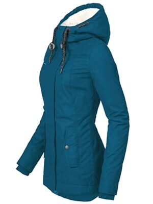 Casual Parka Loose Plain Zip Up Hooded Long Puffer Coat - Image 25